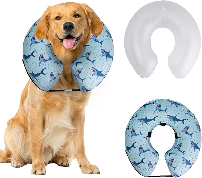 CuteBone Inflatable Dog Neck Donut with Removable Soft Fleece Covers for Small/Medium/Large Dogs and Cats After Surgery GWB05XL