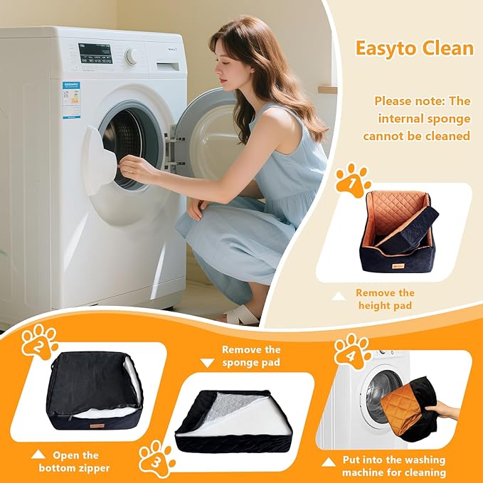 Dog Car Seat for Small/Medium Dogs Under 40lbs, Dog Booster Car Seats Memory Foam and Velvet, Detachable and Washable Pet Booster Carseats with Clip-On Satebelt and Storage Bag.(Black/Brown)