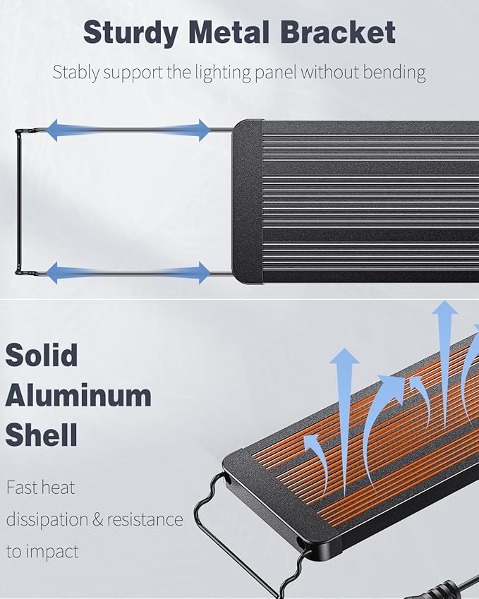 Pawfly 26 W Aquarium LED Light for 24" to 30" Tanks 24/7 Extendable Fish Tank Lights with Full Spectrum IP68 Waterproof Lights with D/N Mode Single Color Effects Timer and Adjustable Brightness