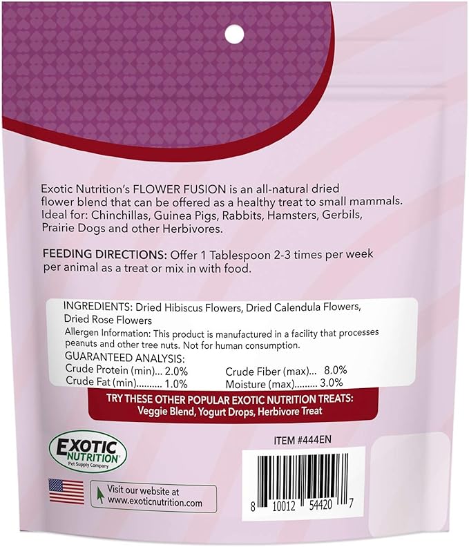 Flower Fusion Treat - Healthy Natural Dried Flower Herbivore Treat - Chinchillas, Guinea Pigs, Rabbits, Prairie Dogs, Degus, Hamsters, Rats, Squirrels, Sugar Gliders & Other Small Pets (0.85 oz)