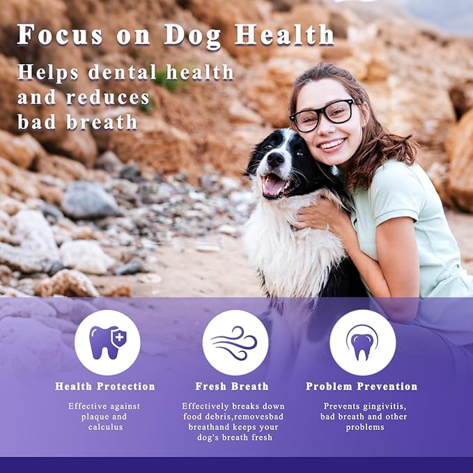 Dog Teeth Cleaning Powder, Pet Dental Powder -Dental Care, Dogs Breath Freshener with Probiotics for Tartar & Reduces Plaque & Bad Breath Teeth Cleaning for Small, Medium, Large Dogs 100g