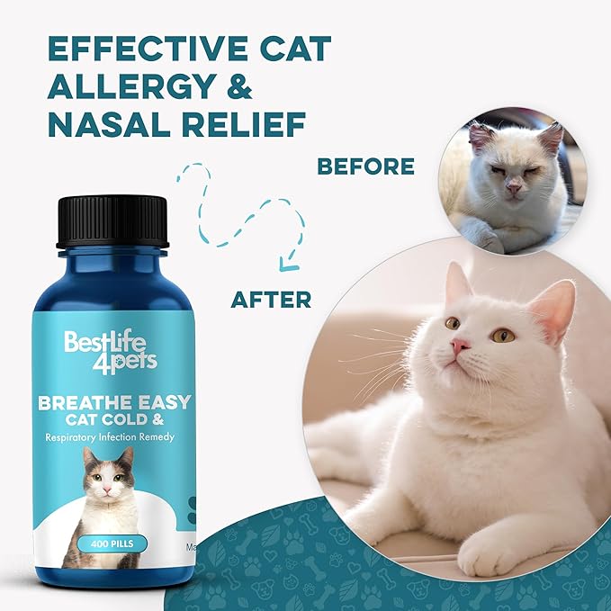 Cat Respiratory Comfort Supplement - Natural Breathe Easy Feline Support for All Seasons, Coughing, Occasional Nasal Stuffiness and Sneezing - 800 Odorless, Easy-to-Administer Tasteless Pills