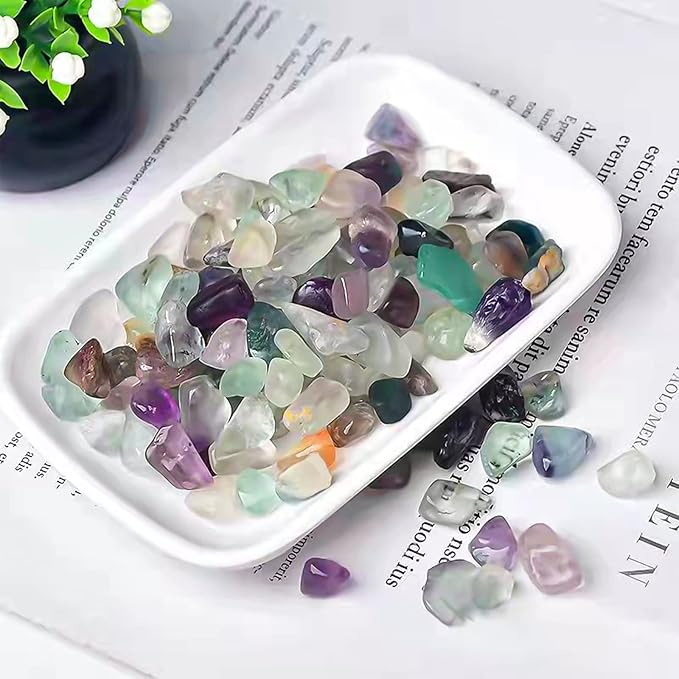 Keedolla 0.93 LB Fluorite Tumbled Chips Aquarium Fish Tank Gravel, Natural Crystal Quartz Stones Rocks Pebbles for Vase Fillers, Garden, Succulent Plants Decor