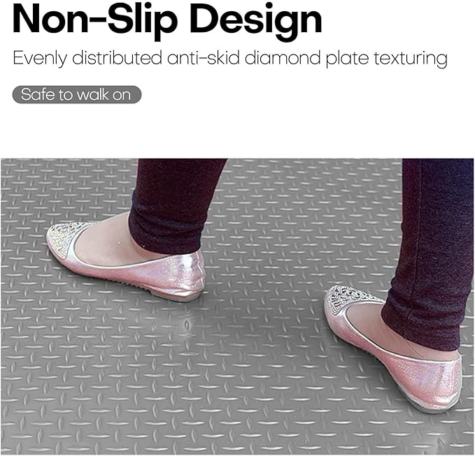 Boshen 7.5Ft x 17Ft Rubber Flooring Mats 2.9mm Thickened Diamond Plate Flooring Roll 127.5sqft Rubber Trailer Garage Floor Mats Non-Slip Floor Protector Mat for Garage Warehouse Gym Basement-Gray