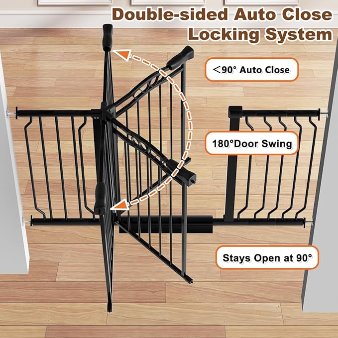67.3-81.1" Extra Wide Baby Gate for Stairs No Drilling, 30" Tall Auto Close Press Mounted Baby Gate for Doorways, Adjustable Width Walk Through Long Gates for Kids or Pets, Black