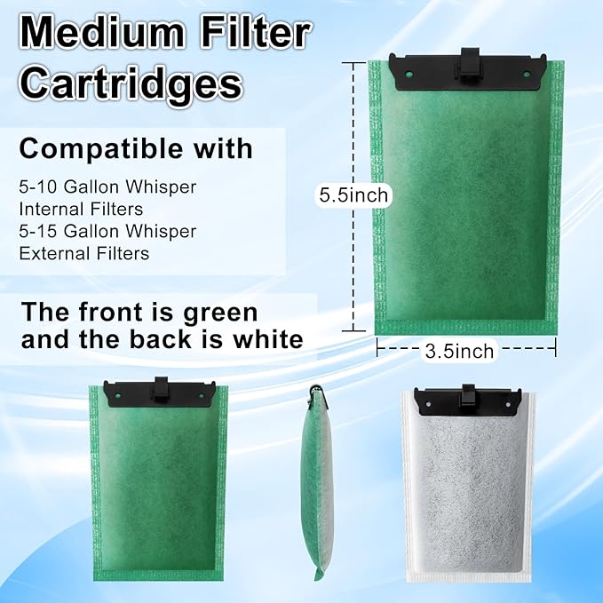 driamor 16 Pack Medium Filter Cartridges Replacement Compatible with Whisper 10i/IQ10/PF10 Aquarium Filter 5-10 Gallons