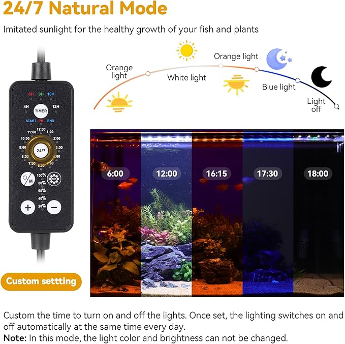 hygger 36W LED Aquarium Light, 36-42 Inch Fish Tank Light with Timer Auto On/Off, Sunrise Sunset Mode, Adjustable Brightness and Colors, Full Spectrum Light with Extendable Brackets for Freshwater