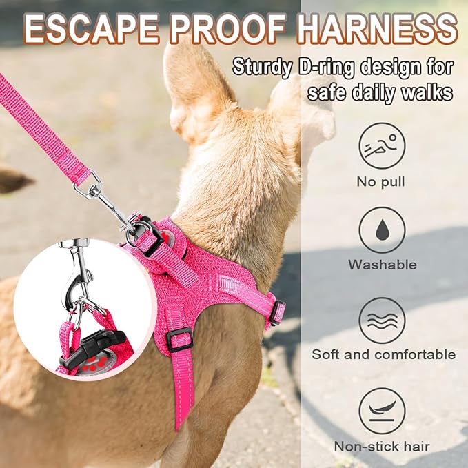 Dog Harness Step in Dog Vest Harness, Reflective Adjustable Puppy No Pull Harness Breathable Soft for Small and Medium Dogs Cats, Pink, XS