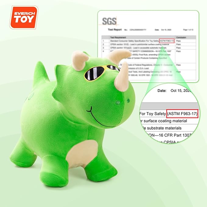 EVERICH TOY Bouncy Horse Dinosaur Toys, Inflatable Bouncing Animal Hopping Toys, Outdoor Indoor Ride on Bouncer, Boys Girls Birthday Gift for 18 Month 2 3 4 5 6 Year Old Kid- Plush Dinosaur Toy