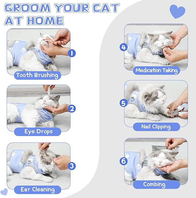Cat Grooming Hammock, Self-Adherent Wrap for Cutting Nails, Anti-Escape Calming Grooming Bag for Medicine, Nail Clipping, Teeth Brushing, Ear Cleaning