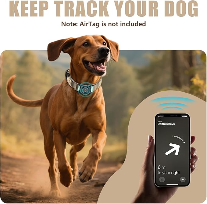 Airtag Dog Collar - Leather Dog Collar with Airtag Holder| IP68 Waterproof AirTag Holder with Metal Buckle, Comfortable GPS Dog Collars Tracker for Medium Large Dogs (Champagne Gold, XL)