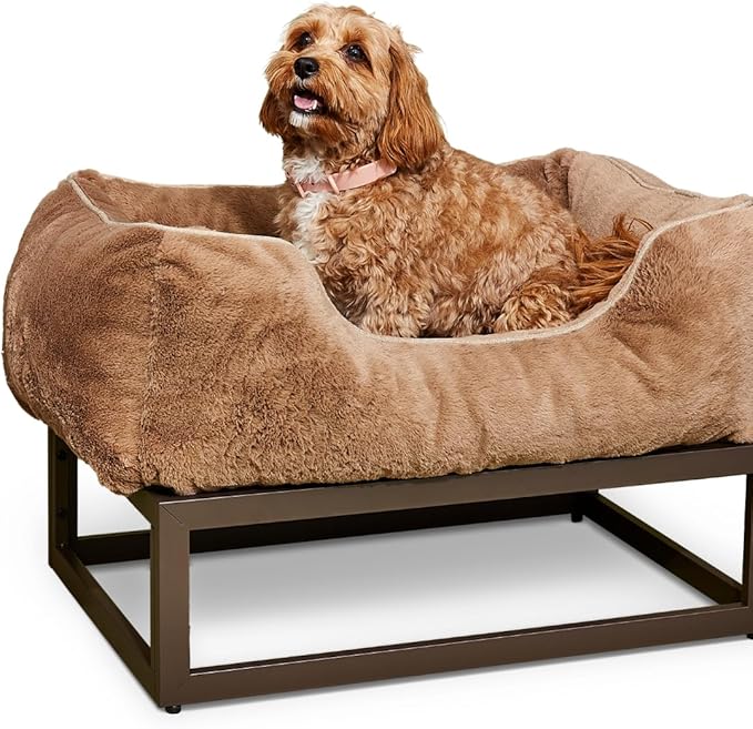 FUZI Luxury Aesthetic Dog Bed for Large Dogs with Washable Cover, Pet Couch, Pet Bed with Sides, Non-Slip Bottom, Soft and Durable Calming Dog Bed, Faux Rabbit Fur, Large 31.75x23.6x9.5 Light Brown