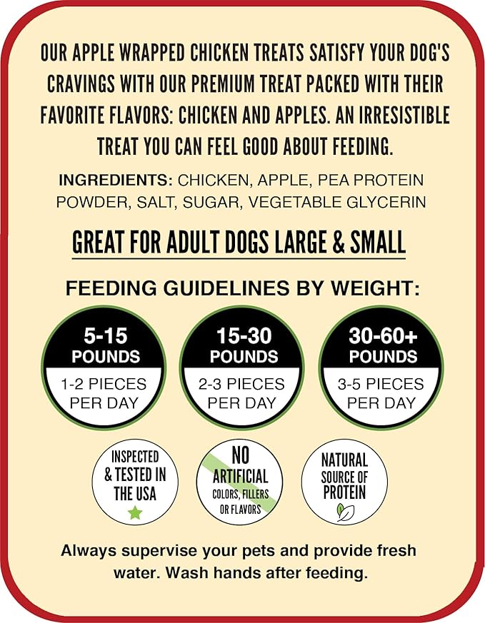 Hubert Pet Gourmet Chicken Wrapped Apple Bites, Low Ingredient Healthy Dog Training Snacks, Low Fat, High Protein, 2.5 lbs