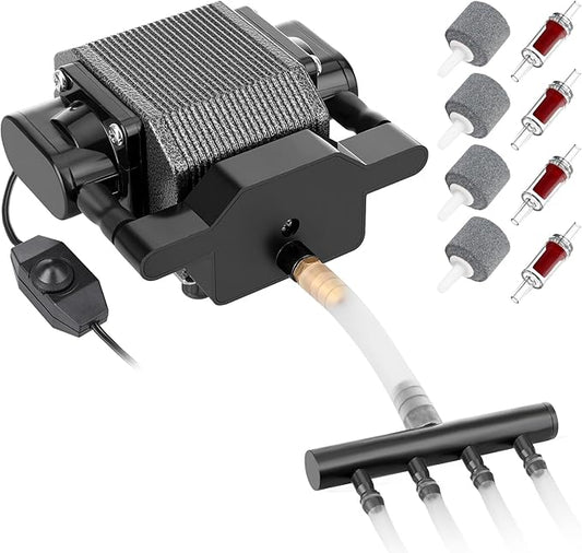 AquaMiracle 6/8/16W Quiet Fish Tank Air Pump 200/317/475GPH High Pressure Aquarium Air Pump Commercial Air Pump Pond Aerator Bubbler Hydroponics Air Pump