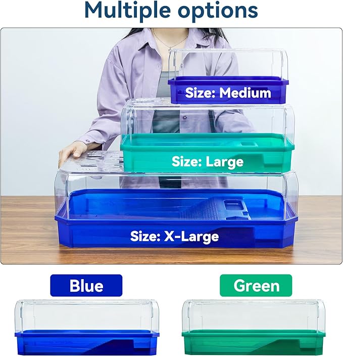 Aquatic Turtle Tank Habitat Kit Stone+Filter+Heat Lamp Enhancing Interaction with 360° Viewing, Standalone Filtration, DIY Creative Zone, Enriched Living (Blue, X-Large[with Light])