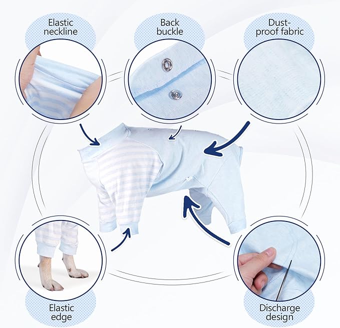 Dog Recovery Suit, Abdominal Wound After Surgery Wear, Anti Licking Bodysuit with Snaps, E-Collar & Cone Alternatives, Long Sleeve Dog Spay Surgical Onesie Prevent Shedding(Medium, Blue)