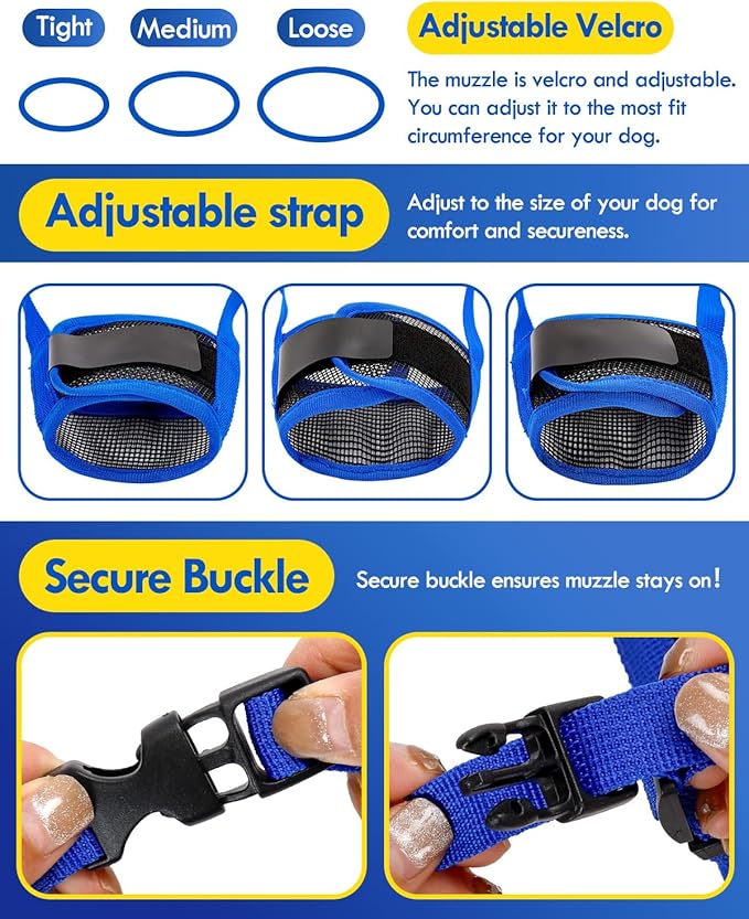 Dog Muzzle, Soft Air Mesh Muzzle for Small Medium Large Dogs Anti Biting Barking Chewing, Breathable Drinkable Adjustable Loop Pets Muzzle for German Shepherd Husky Labrador Retriever (Blue,XL)