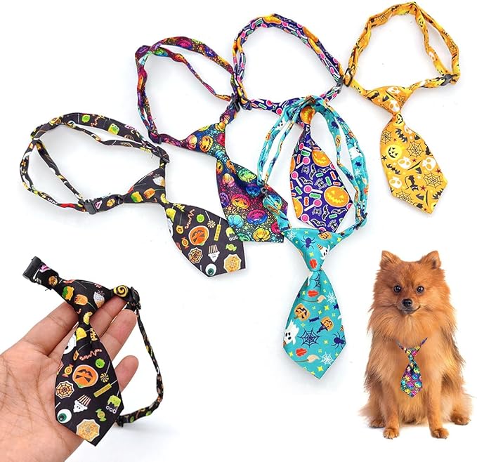 PET SHOW 10pcs Halloween Small Dog Ties Neckties for Doggies Cats Adjustable Holiday Grooming Accessories Neck Ties Bowties Girl Boy Festival Costumes Puppies Party Gift Favor