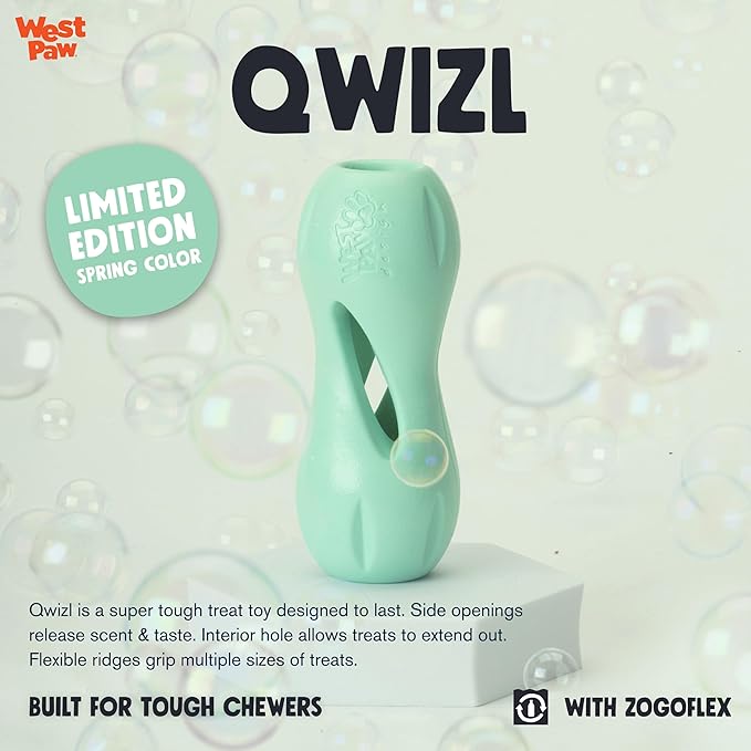 WEST PAW Zogoflex Qwizl Dog Puzzle Treat Toy – Interactive Chewing for Dogs – Dispenses Pet Treats – Brightly-Colored Dog Enrichment Toy for Aggressive Chewers, Fetch, Catch, Small 5.5", Mint