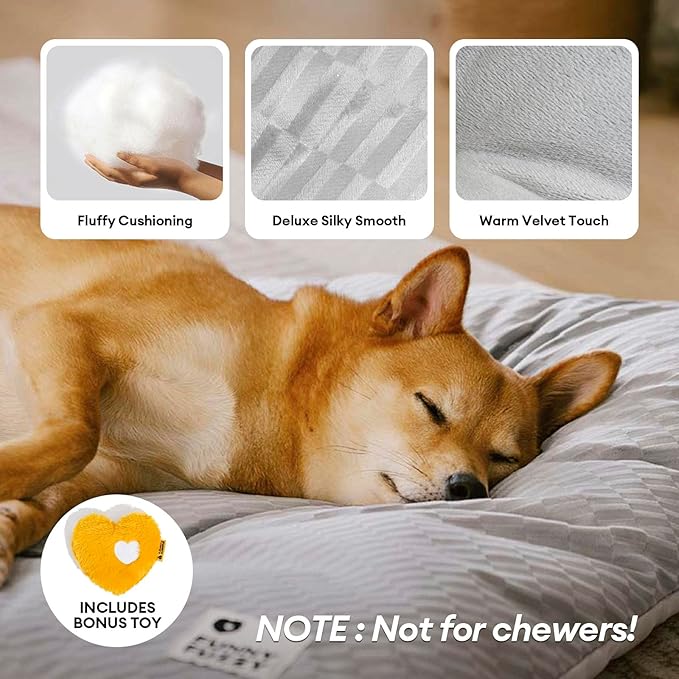 FUNNY FUZZY 2 in 1 Dog Bed Crate Pad Mat, Washable Reversible Floor Sleeping Mats,Fluffy Kennel Pad for Medium Sized Dog,Indoor Cats,Sleeping Mattress, 29.9" × 18.9", Light Grey