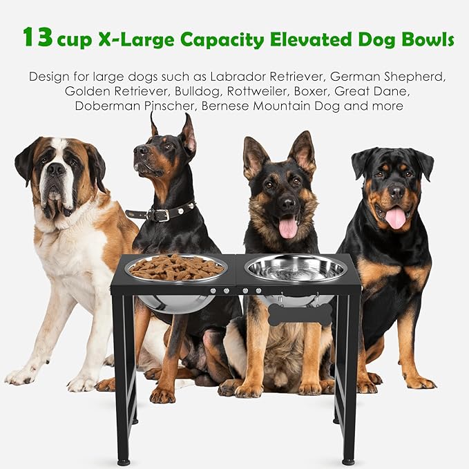 Elevated Dog Bowls for Large Extral Large Breed, Raised Bowl Stand with 2 Stainless Steel Bowls (101oz) and Spill-Proof Mat, 17" Tall Dog Feeder for Extra Large Breeds