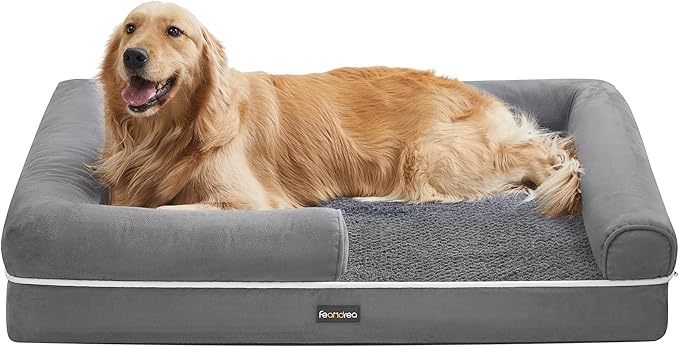 Feandrea Orthopedic Dog Bed, Large Dog Bed Waterproof, Removable Washable Cover Sofa with Non-Slip Bottom, Raised Edges, 36 x 28 x 8 Inches, Light Gray UPGW067G02