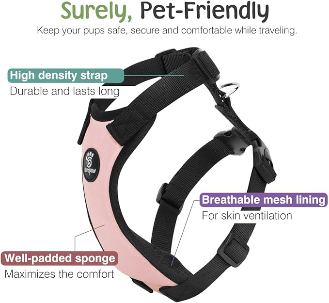 Dog Seat Belt, Safety Vest Dog Car Harness with Adjustable Buckle Dog Seat Belt for Vehicle Nylon Pet Safety Seat Belts Heavy Duty(XL, Pink)
