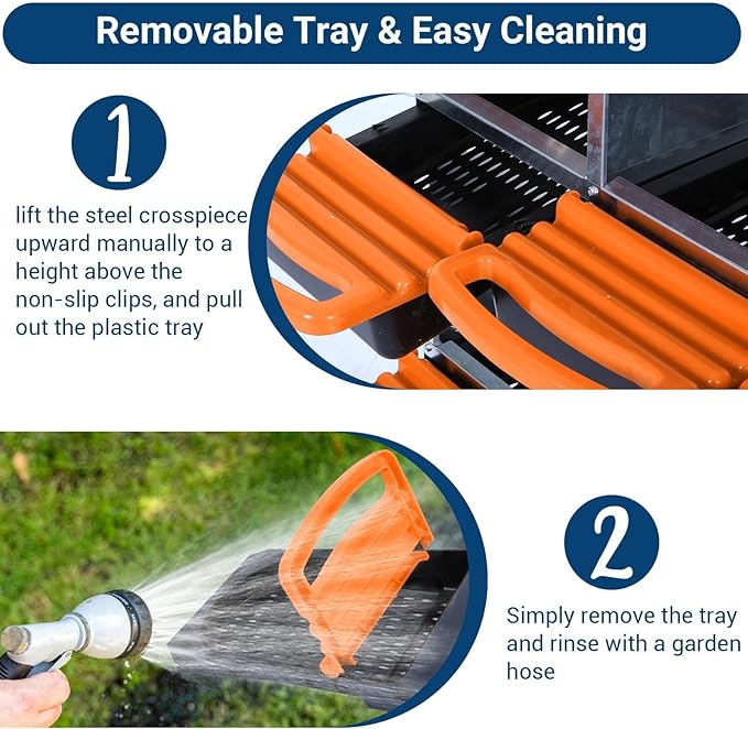 Chicken Nesting Boxes, 6 Hole Metal Chicken Laying Box with with Removable Trays and Roll Out Egg Collection for Chicken Coop, Orange