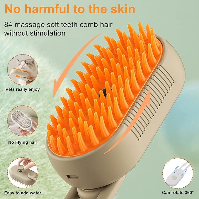 Cat Water Brush for Shedding,Water Comb for Dogs, Water Heat Grooming,3 in 1 Pet Comb For Dog Massaging,Hair Self Cleaning and Removal, Pet Hair Brush Steam For Indoor Cats and Dogs