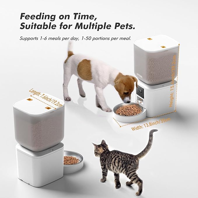 Automatic Dog Feeder - 8L/34 Cups Large Capacity Automatic Cat Food Dispenser with LCD Screen, Large Food Tray, Battery Operated, Timed Cat Feeder, Up to 50 Portions 6 Meals Per Day, Keeps Fresh