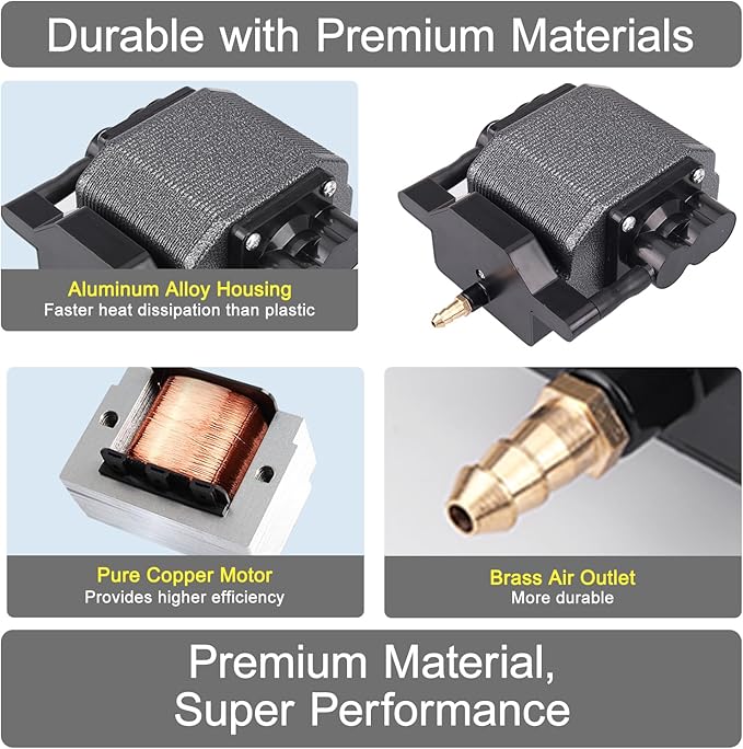 AquaMiracle 6/8/16W Quiet Fish Tank Air Pump 200/317/475GPH High Pressure Aquarium Air Pump Commercial Air Pump Pond Aerator Bubbler Hydroponics Air Pump