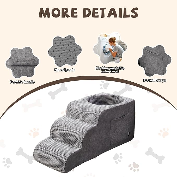 Dog Stairs, Dog Stairs for Small Dogs, 3-Step Pet Stairs, Dog Steps for Bed, Dog ramp, pet Stairs for high beds, Old Dog pet Steps, Non-Slip Pet Step Indoor, Grey