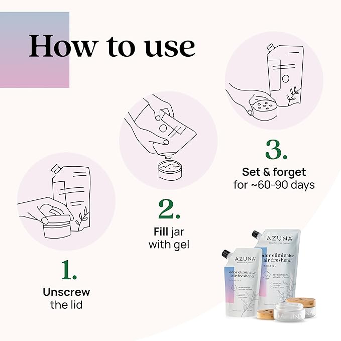 Azuna All-Natural Odor Remover Gel Refill Pouch | Air Purifier with Tea Tree Oil | Plant-Based & Long Lasting | For Pet Odors, Smoke & Strong Odors | Lavender Aromatherapy, 24 oz.