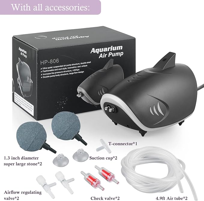 HITOP 3W 6W Silent Aquarium Air Pump -80GPH/160GPH Large Air Volume Fish Aerator, Adjustable Oxygen Pump for Fish Tank up to 300 Gallon