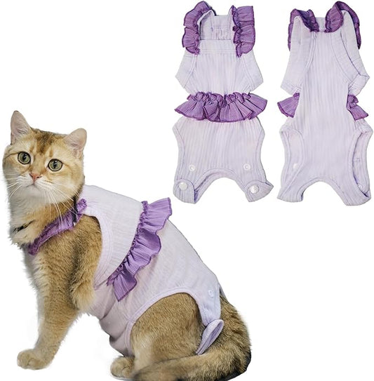 Cat Recovery Suit,Kitten Onesie After Surgery,E-Collar Alternative for Abdominal Wound and Skin Diseases,Soft Breathable Bodysuit After Spay（Purple-l）