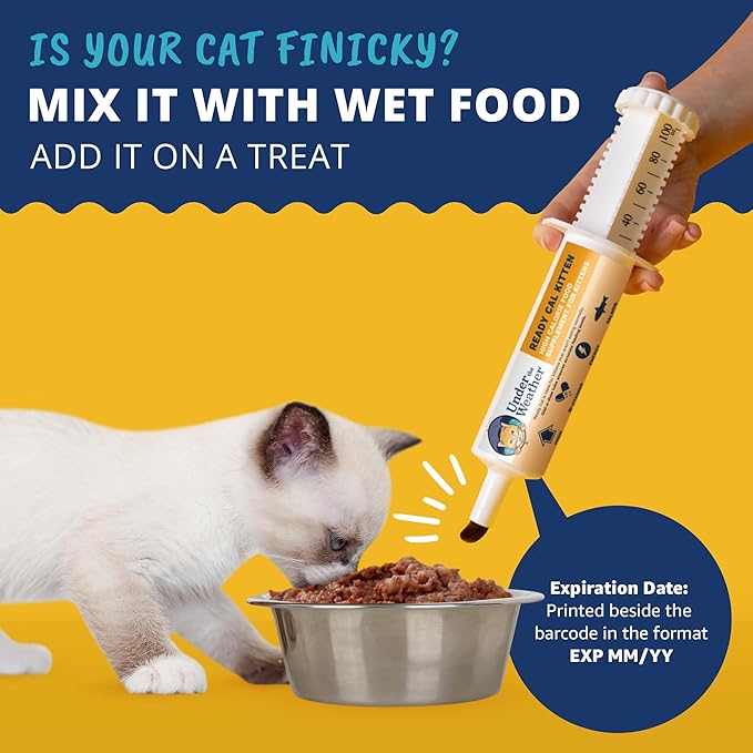 Under the Weather Pet | Ready Cal for Kitten | High Calorie Pet Nutritional Supplement for Weight Gain & Healthy Weight Maintenance | 10 Vitamins, 7 Minerals, Omega Fatty Acids & Carbohydrates | 80cc