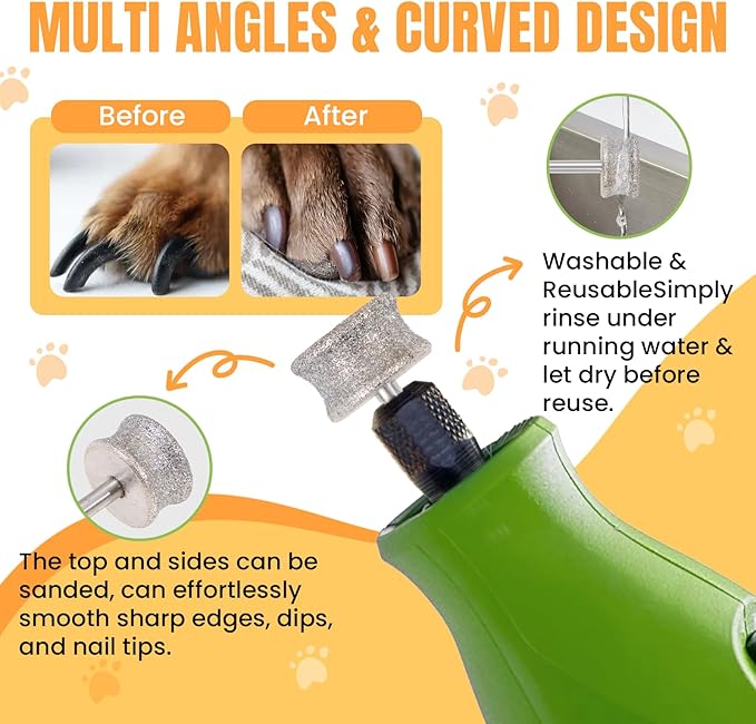 CAELUM Diamond-Coated Pet Nail Grinder Bit, 1/8” Shank for Dremel Nail Tools, Durable & Low-Noise Nail Trimmer for Dogs, Top & Side Grinding, Gentle, Precise Nail Grooming（80grit）