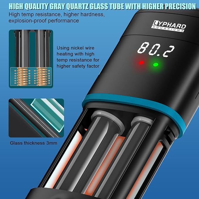 Electronic Aquarium Heater, 300W Small Fish Tank Heater, Adjustable Submersible Heater PID Temperature Control with LED Digital, Water Dry Automatic Shut Off for Fresh Seawater