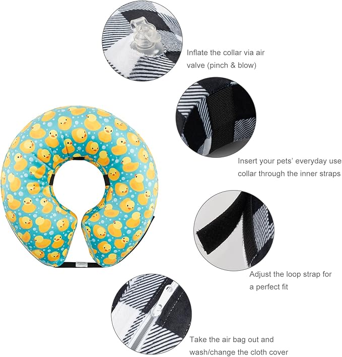 CuteBone Inflatable Dog Neck Donut with Removable Soft Fleece Covers for Small/Medium/Large Dogs and Cats After Surgery GWB04XL