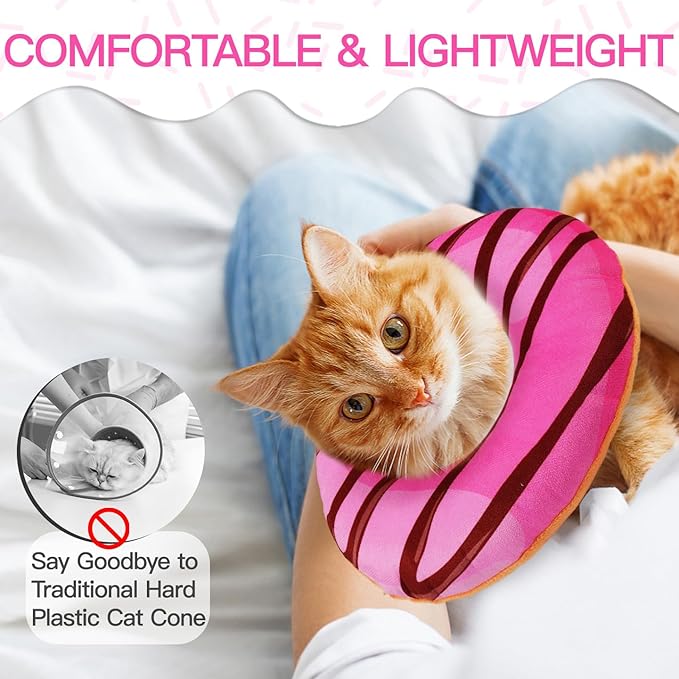 Cat Cone Collar Soft, Cute Cat Donut Collar After Surgery, Adjustable Kitten Recovery Cones to Stop Licking, Lightweight Neck Elizabethan Collars for Cats Kittens (Chocolate Pink, Small)