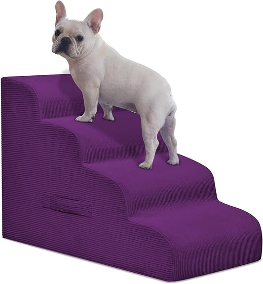 Dog Steps for Small Dogs, 4-Step Dog Ramp and Stairs for High Beds and Sofa, Non-Slip Pet Stairs Removable and Easy to Clean Cover, Purple