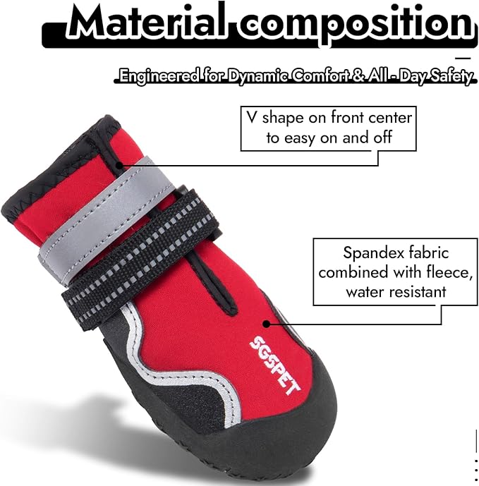 Dog Shoes, Waterproof Dog Boots & Paw Protectors with Anti-Slip Sole, 4pcs/Set Pet Dog Booties, Reflective Dog Shoes for Small Medium Large, Winter Snowy Summer Hot Pavement (Red, 8# (2XL))