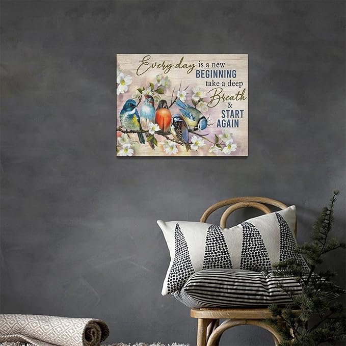 Bird Wall Art Farmhouse Flower Branch Pictures Rustic Country Birds Wall Decor Floral Canvas Print Painting Artwork for Bathroom Living Room Bedroom 12"x16"