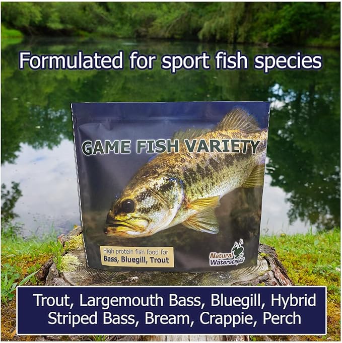 Natural Waterscapes Game Fish Food Variety | Pond and Lake Fish Food Pellets | 22 lb Bag | Feed to Bass, Bluegill, Trout, Catfish, tilapia | Floating Pellets