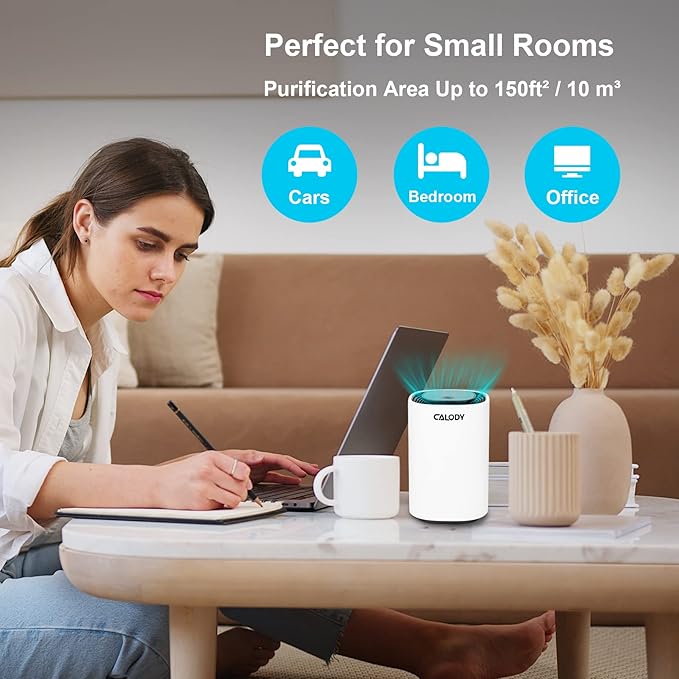 Calody Air Purifiers for Bedroom Home, Car air purifier Ionizer, 15 Million Negative Ions for Smokers, 30dB Quiet Portable Ionic Air Purifiers, Helps Alleviate Allergies, Dust, Home, and Office Use