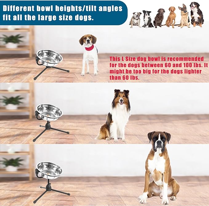 Elevated Dog Bowl with Adjustable Metal Stand,Large Size for Dogs Between 60 and 100 lbs, 0.8 Gal 3 Liter Stainless Steel Dog Food Bowl Water Bowl Height Adjustable Non-Slip Raised Dog Bowl Set