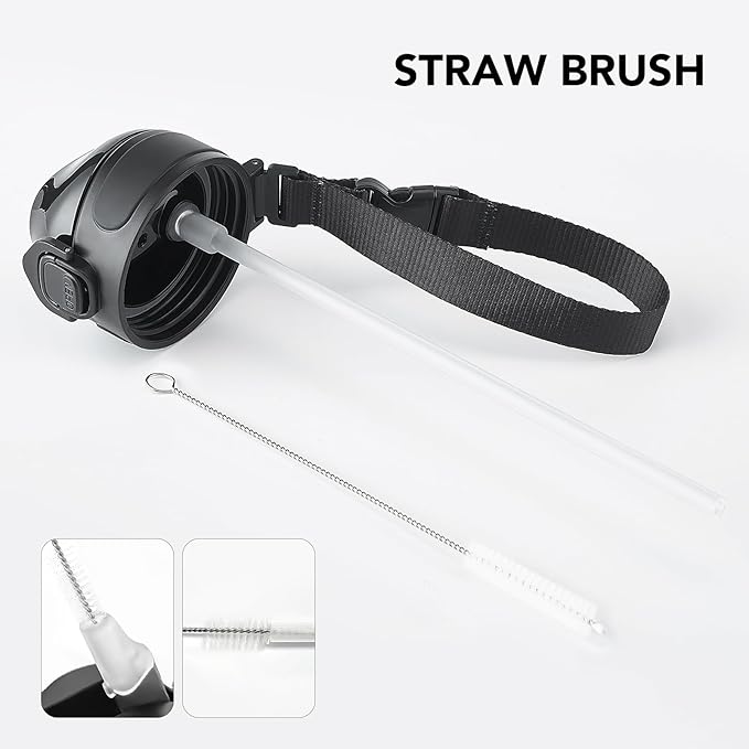 Enerbone 32 oz Insulated Water Bottle, Stainless Steel Bottle with Carrying Strap, Double-Wall Vacuum Insulation Design, Leakproof Sports Bottle with Straw, Keep Drinks Cold or Hot for Hours