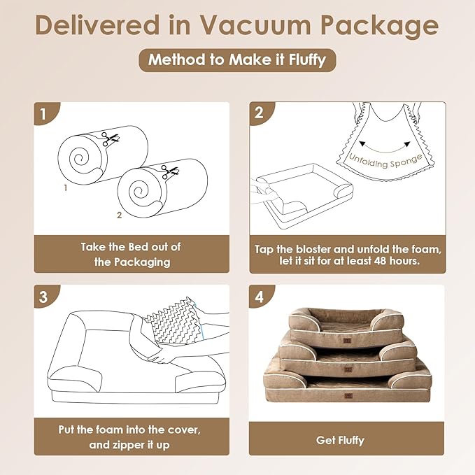 EHEYCIGA Orthopedic XL Dog Beds, Waterproof Memory Foam Dog Bed for Extra Large Dogs, Non-Slip Bottom and Egg-Crate Foam Big Pet Couch Bed with Washable Removable Cover, Camel