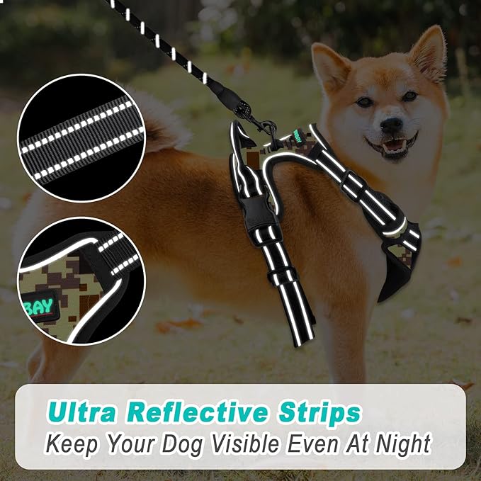 BARKBAY No Pull Dog Harness Large Step in Reflective Dog Harness with Front Clip and Easy Control Handle for Walking Training Running(Desert camo,XL)