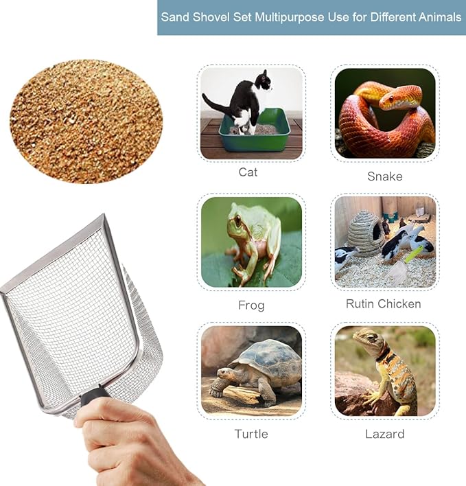 3PCS Cat Litter Scoop, Reptile Stainless Steel Fine Mesh,Litter Cleaner Corner Scoop Sand Sifter (Black-Green-Red)